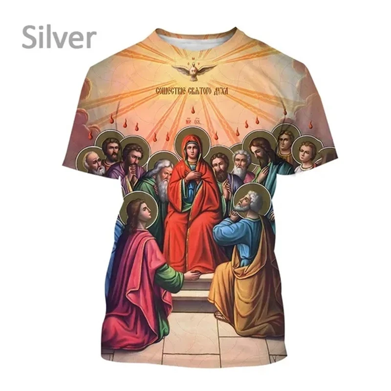 Newest About Jesus Love Everyone Christian 3D Graphic T Shirts Virgin Mary God Bless You Casual Short-sleeved Unisex T-shirt Top