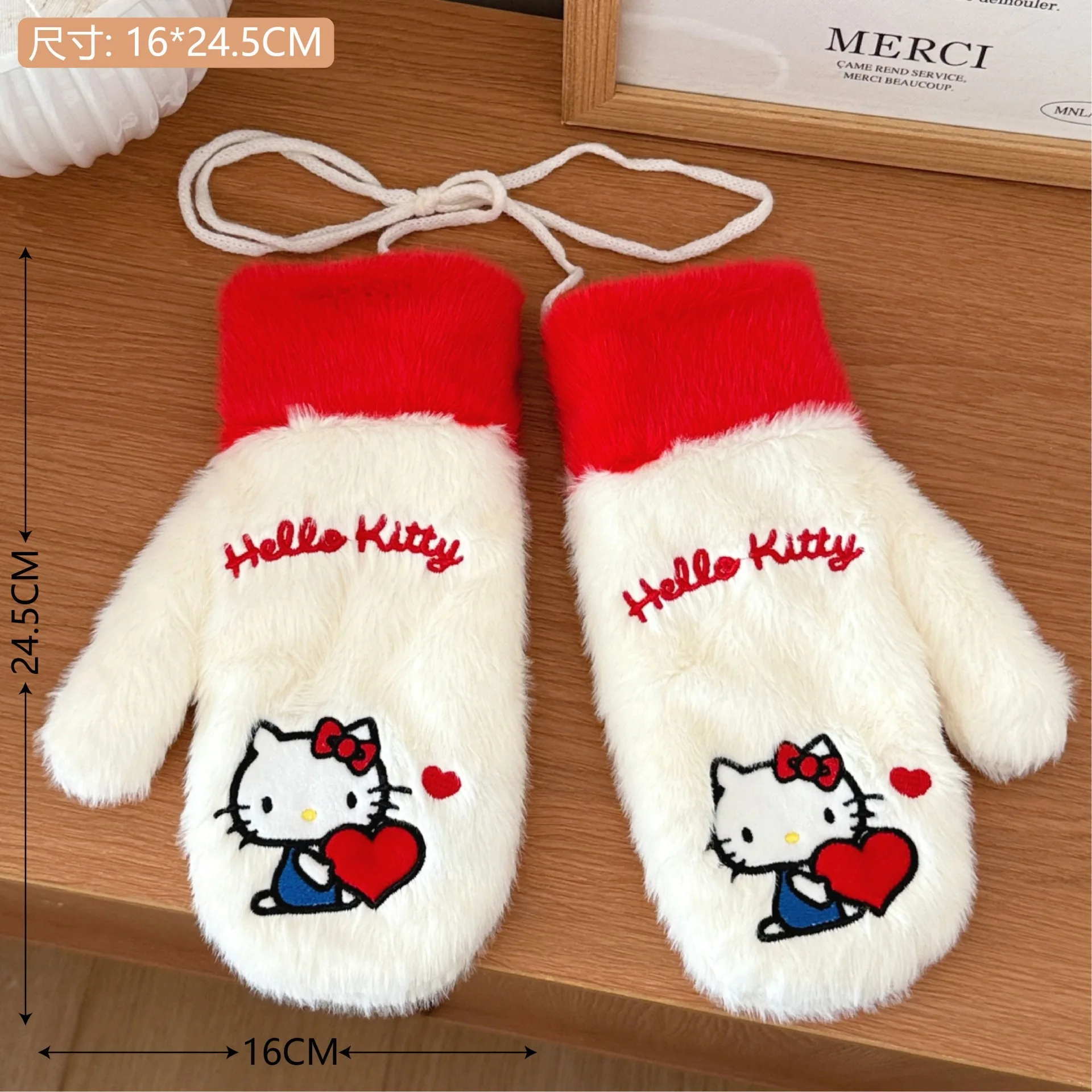 Kawaii Gloves Sanrio Hello Kitty Kuromi Half Finger Flip Cover Gloves Cute Anime Plush Winter Warm Antifreeze Soft Gloves Gift