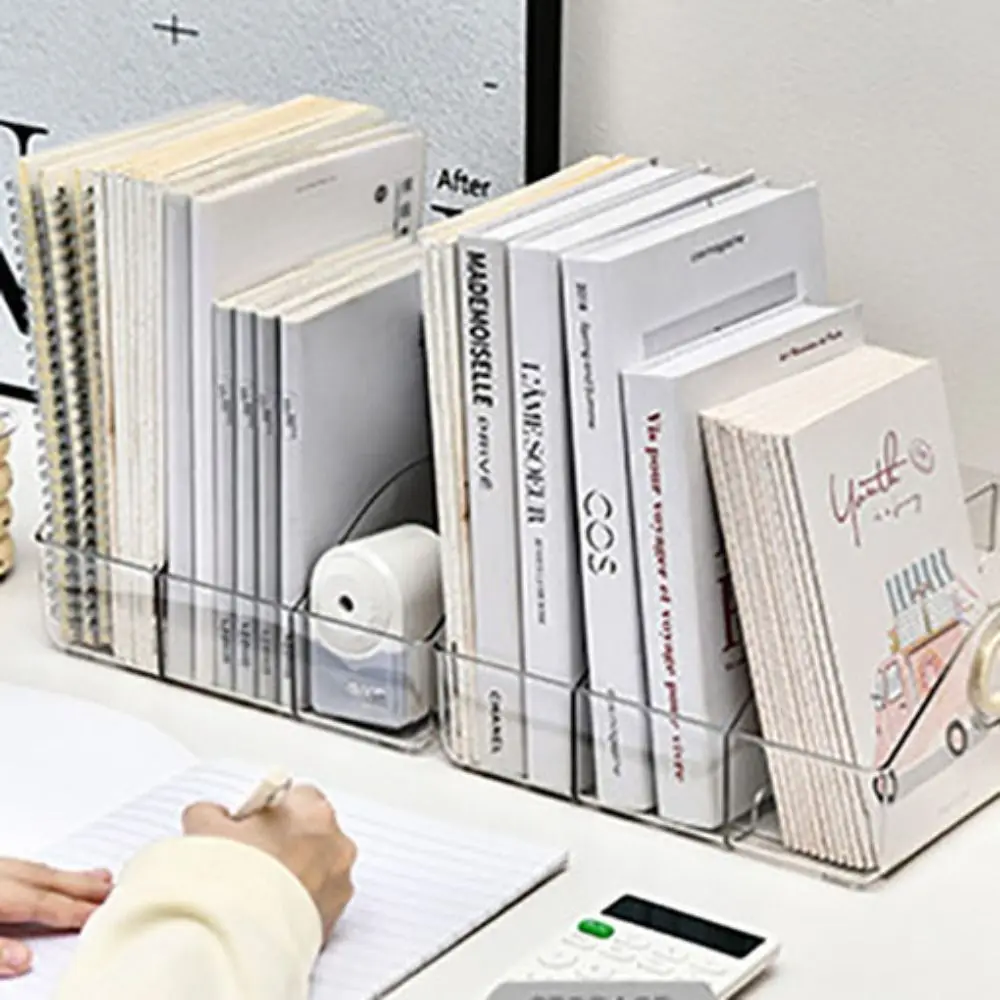 Desktop Organizer Portable Handle Bookends Save Space Display Divider Book Stand Clear PET Stationery Storage Box Student
