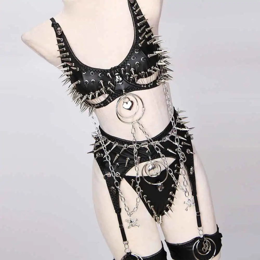 Glitch Core Eco Chain Festival Studded Rivet Hand Made Gothic Rave Emo Grunge Y2K Halter Camisole TOPS E-Girls Punk Rock Hip Hop