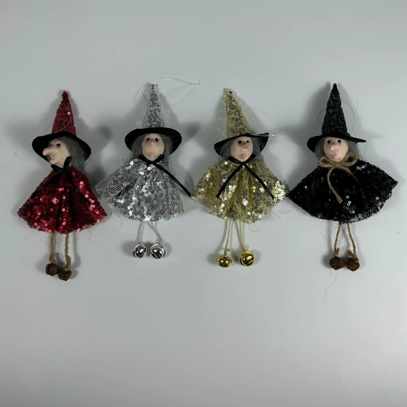 Halloween Doll Bar Decor Witch Pendant Scary Halloween Kids Gift Halloween Party Blingbling Decoration for Home Golden Silver