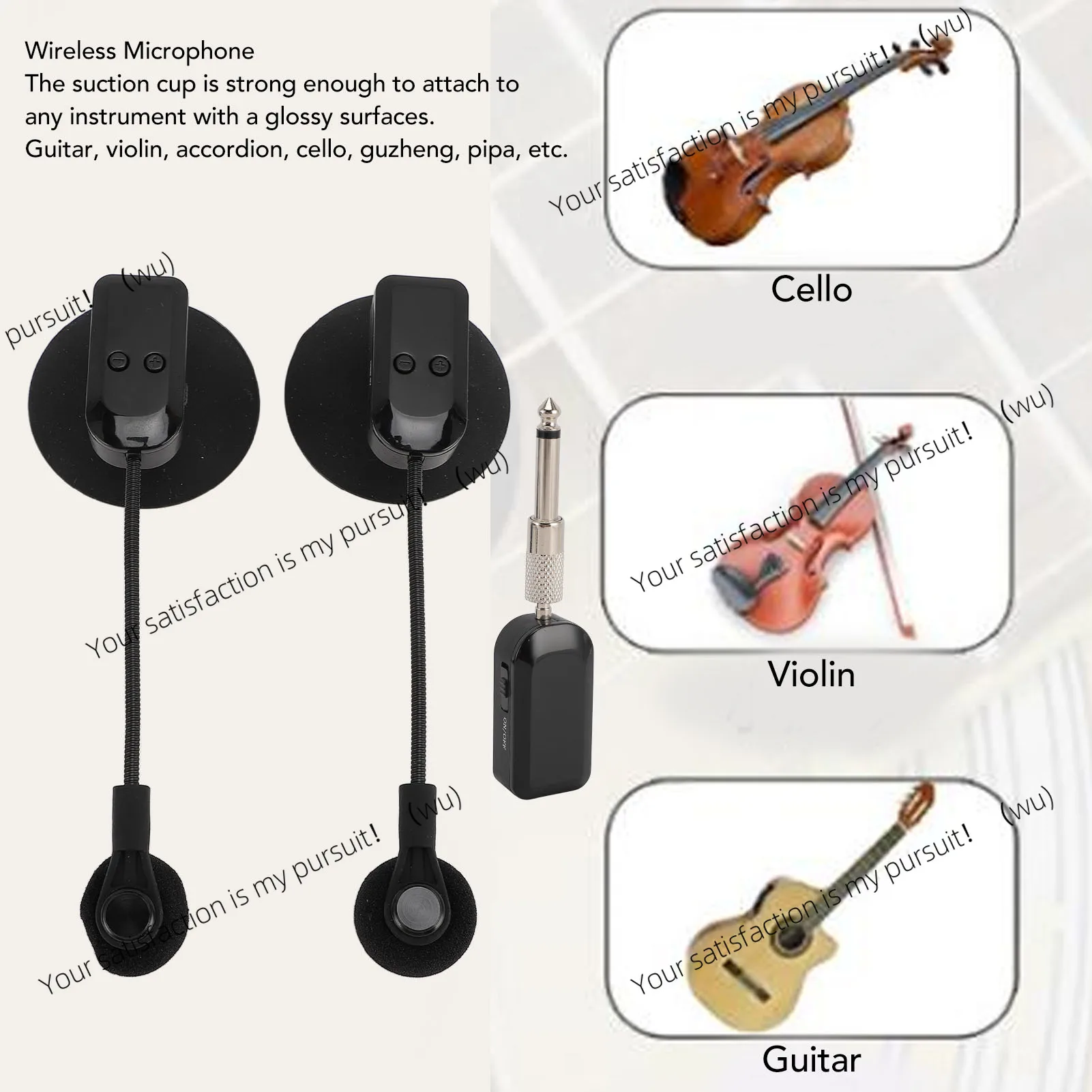 FOR Wireless Instrument Microphone 2.4G Wireless 360° Rotation Guitar, Violin, Accordion,Guzheng Performance Wireless Microphone