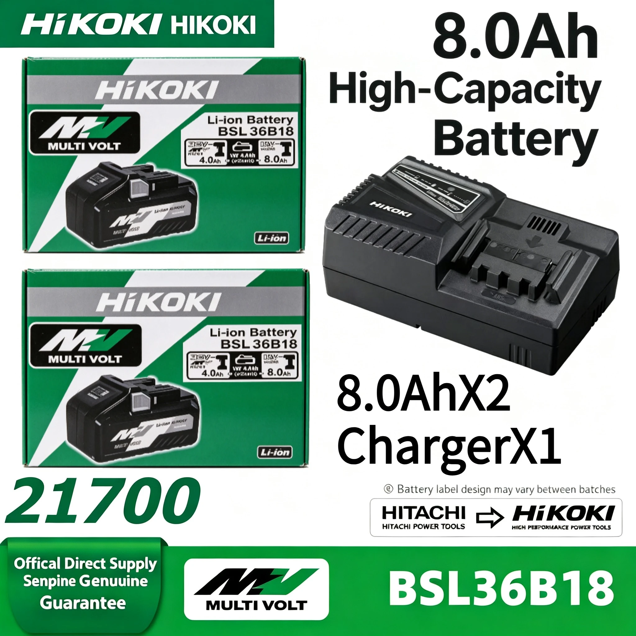 Genuine HiKOKI 8.0Ah Battery,18V/36Vdual Voltage Smart Internal Safety Chips for HiKOKI 18V Brushless Power Tool Cordless Drill