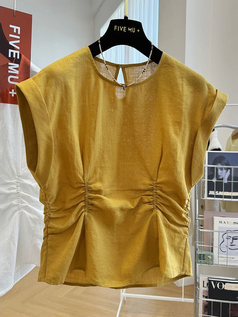 

High-End Linen Cotton Svel T-irt Women's Summer plus Size Slimming Faionable Mom Flax Top round Ne Casual irt