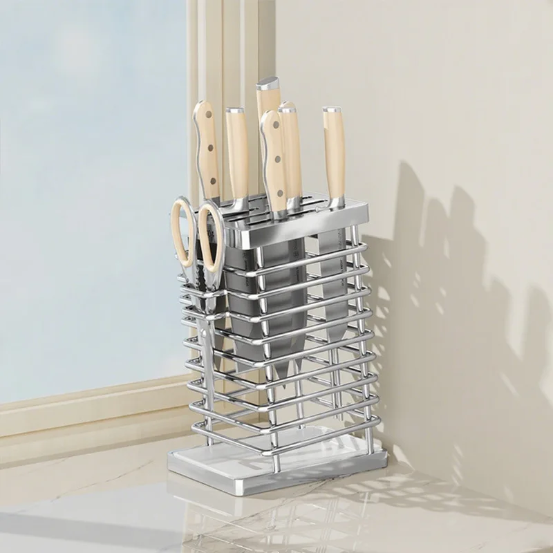 Stainless Steel Knife Holder Knife Rest Integrated Household Storage Multi-functional Knife Holder Countertop Draining Frame