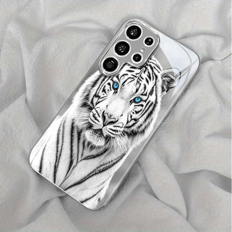 Simple blue-eyed tiger electroplated silver Phone Case  for Samsung Galaxy S26 S25 S24 S23 S22 S20 FE/Ultra/Plus anti drop Cover
