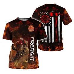 Firefighter T-Shirts Fireman 3D Print Men Women Casual Short Sleeve T Shirt Streetwear Oversized Harajuku Tops Tees  Clothing