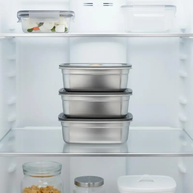 Stainless Steel Camping Lunch Box Sealed Leak-proof Bento Box Microwave Suitable Large Capacity Refrigerator Freezer Storage Box