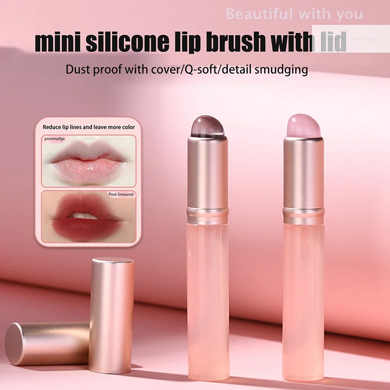 

Mini Silicone Lip Brush With Lid Round Head Makeup Brush Lipstick Applicator Multi-Use Mini Concealer Brush Portable Makeup Tool