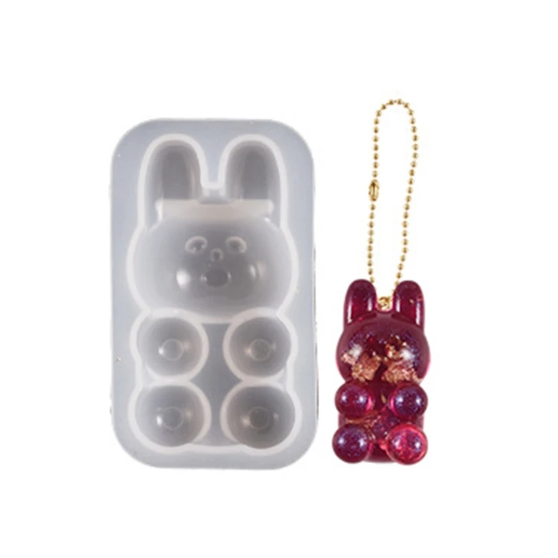 E0BF DIY Semi Three-Dimensional Bear Silicone Mold Epoxy Resin Molds Keychain Pendant