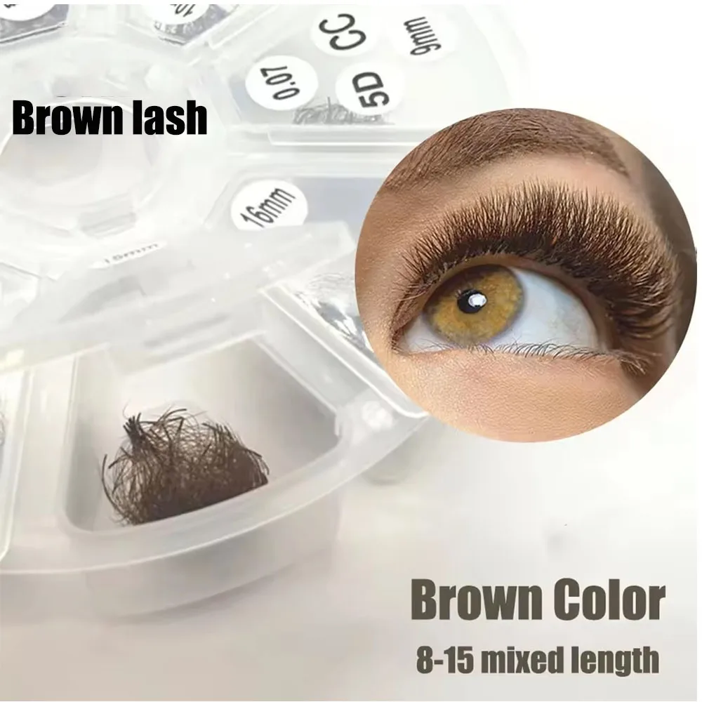 3D 5D 8D 10D 12D 1000Fans Brown Colored Premade Loose Fans 8-15 Thin Pointy Base Lash Extensions Mixed Russian Volume Lashes