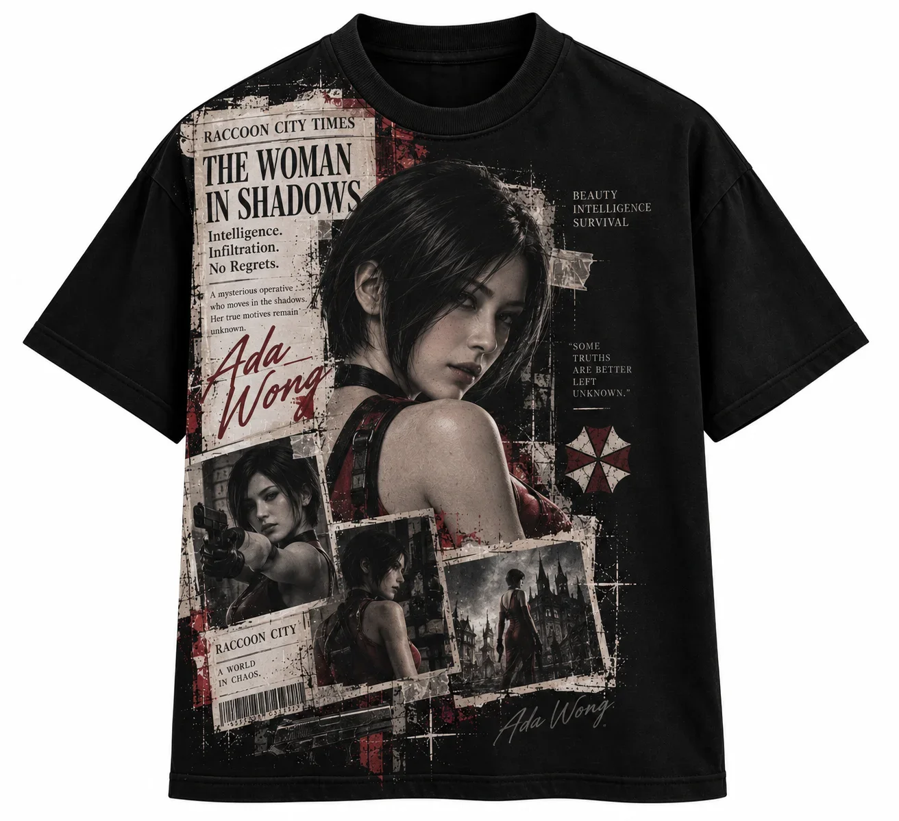 Ada Wong Graphic T‑Shirt, Resident Evil Y2K Streetwear Tee, Vintage Game Character Print Casual Loose Unisex Short Sleeve Top