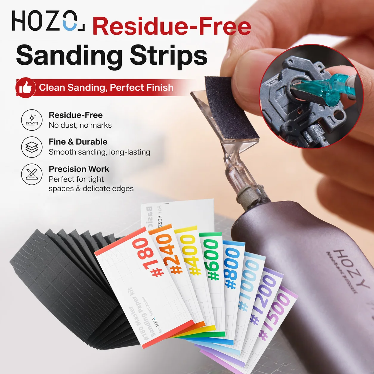 HOZO NeoSander Sandpaper Master Kit Residue Free Wet Dry Sanding Sheets for Model Building DIY Craft Surface Refinishing