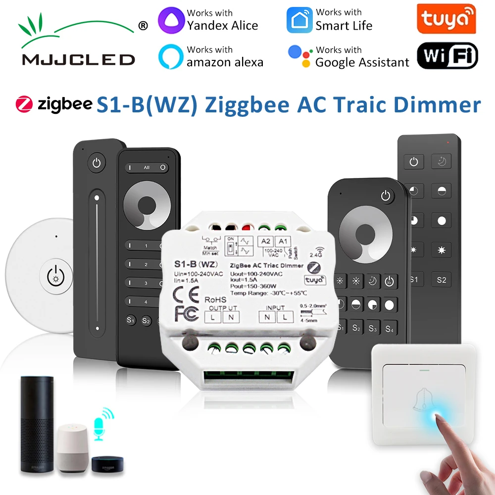 Tuya Zigbee Dimmer 220V 230V 110V Wifi RF 2.4G Telecomando senza fili AC Triac Dimmer Interruttore a pulsante per lampadina a LED 220V S1-B