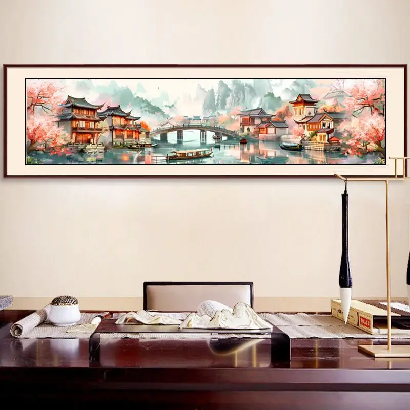 

Jiangnan Beauty Cross Stitch 2024 New Ancient Jiangnan Water Town Living Room Landscape Painting Self Embroidery Home Fabric