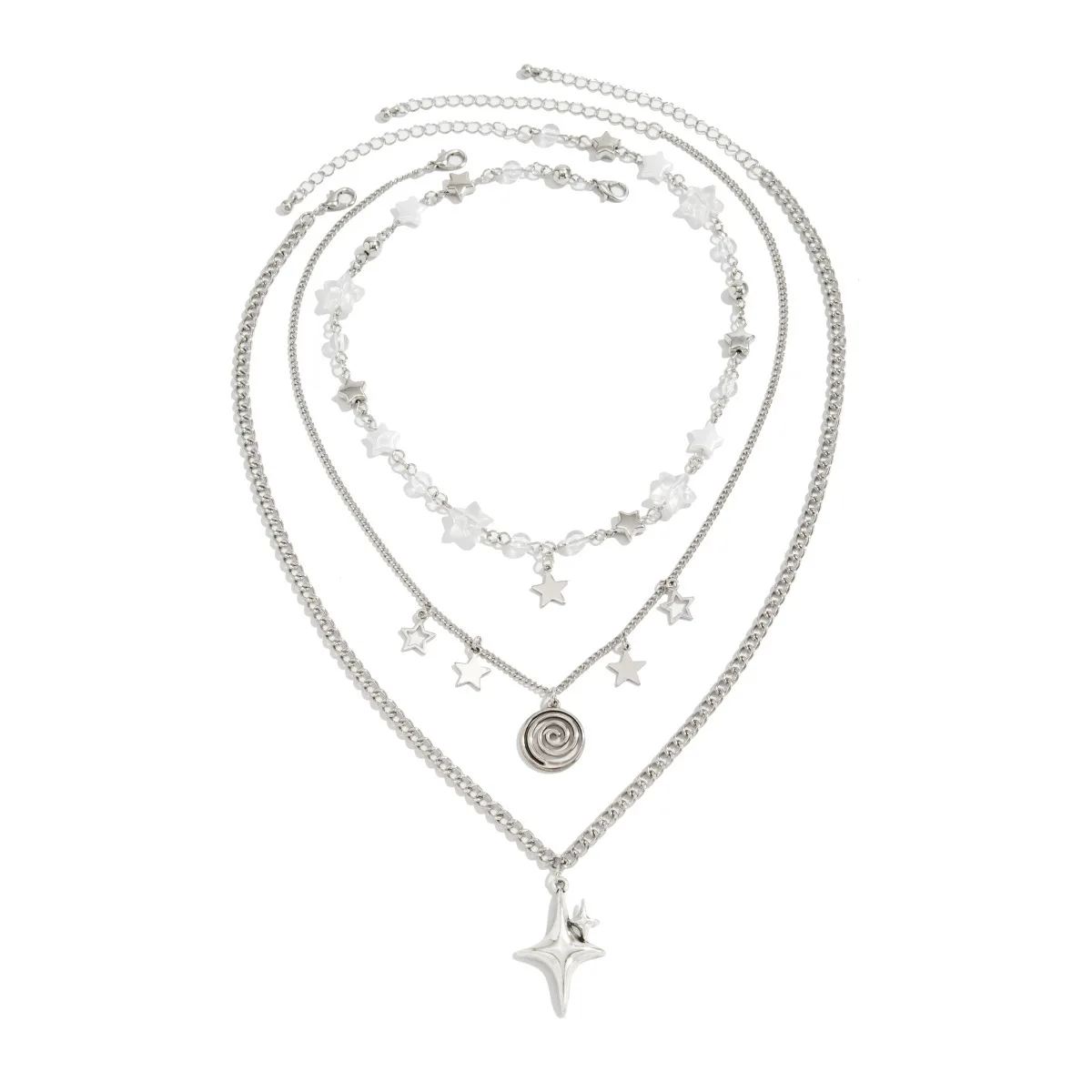 Multi-layer Star Pendant Necklace for Women Y2K Aesthetic Stackable 3 Layers Beaded Star Spiral Charm Choker Necklace