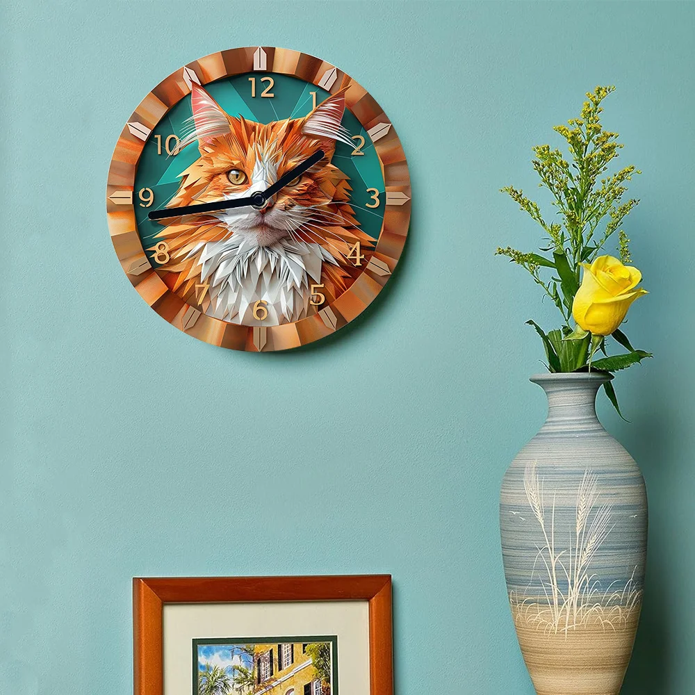 Maine Coon Themed Silent Aluminum Wall Clock - Diy, Perfect for Winter Entrance Decor & Christmas Gifts Wall Clock Modern Design