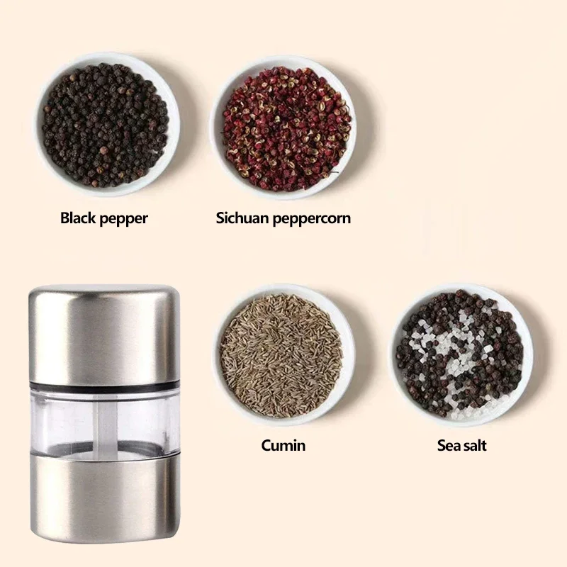 1pcs Stainless Steel Pepper Grinder Manual Mill Kitchen Essential With Glass Jar Spice Salt Container Kitchen Grinding Gadgets