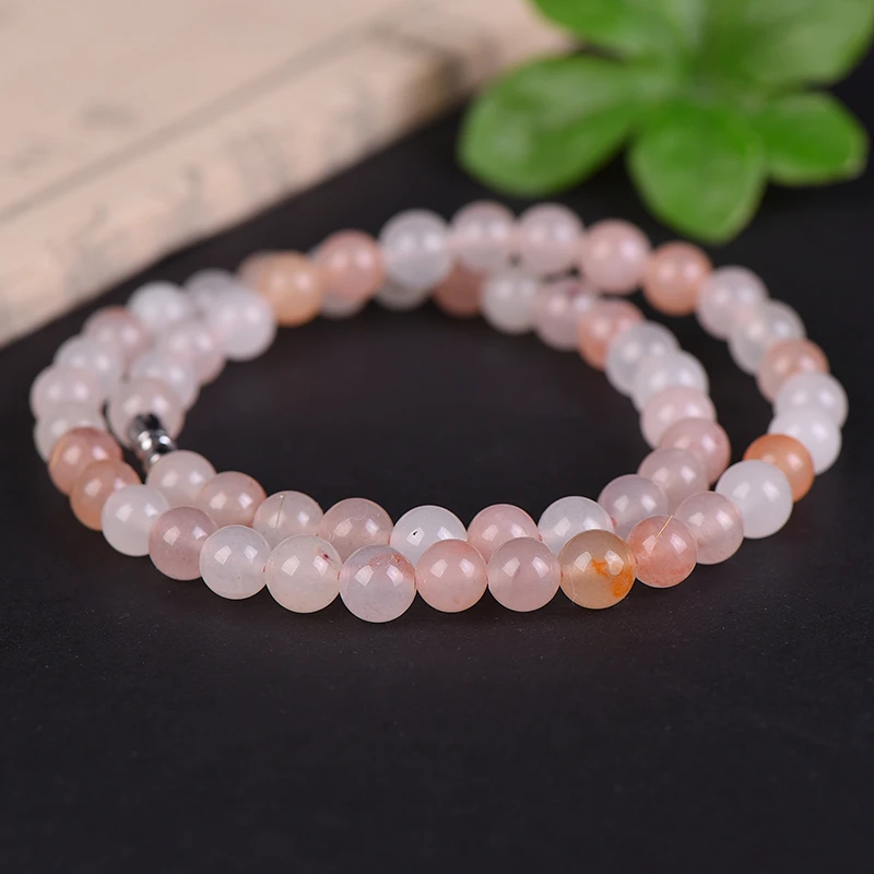 

Natural Pink Peach Blossom Jade Round Bead Necklace Chain Men Women Fine Jewelry Chinese Nephrite Hetian Jade Beaded Necklaces