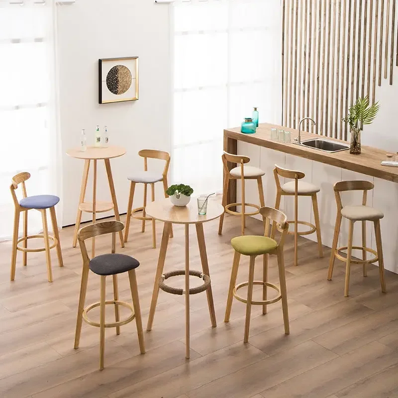 Solid Wood Bar Chair Back Simple North European Home Milk Tea Shop Coffee Shop Retro Bar Chair Front Desk Stool