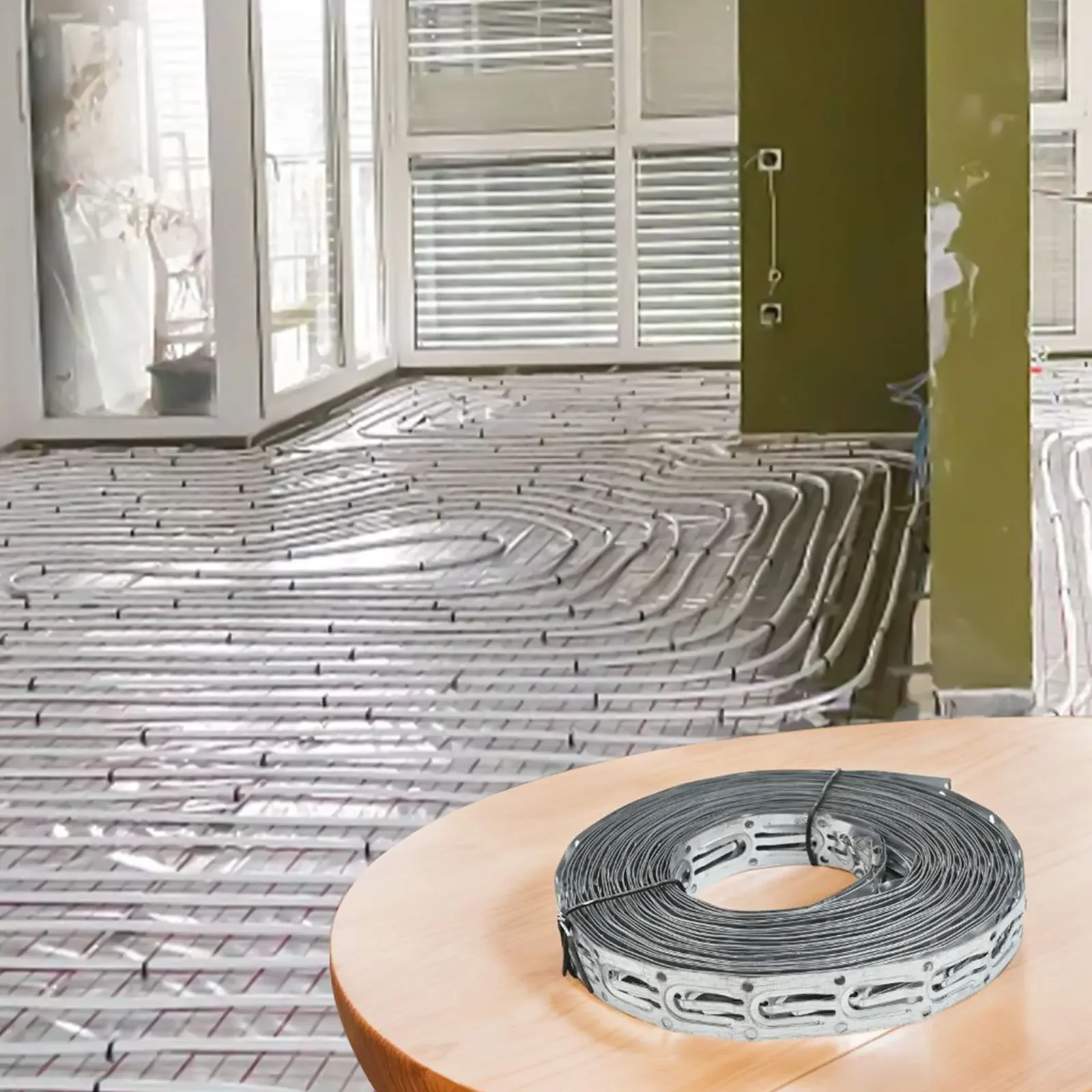1pc 10m Cinghie per cavi per riscaldamento a pavimento Acciaio zincato Clip per riscaldamento a pavimento Cavi per riscaldamento Accessori Clip per cavi per grondaia sul tetto