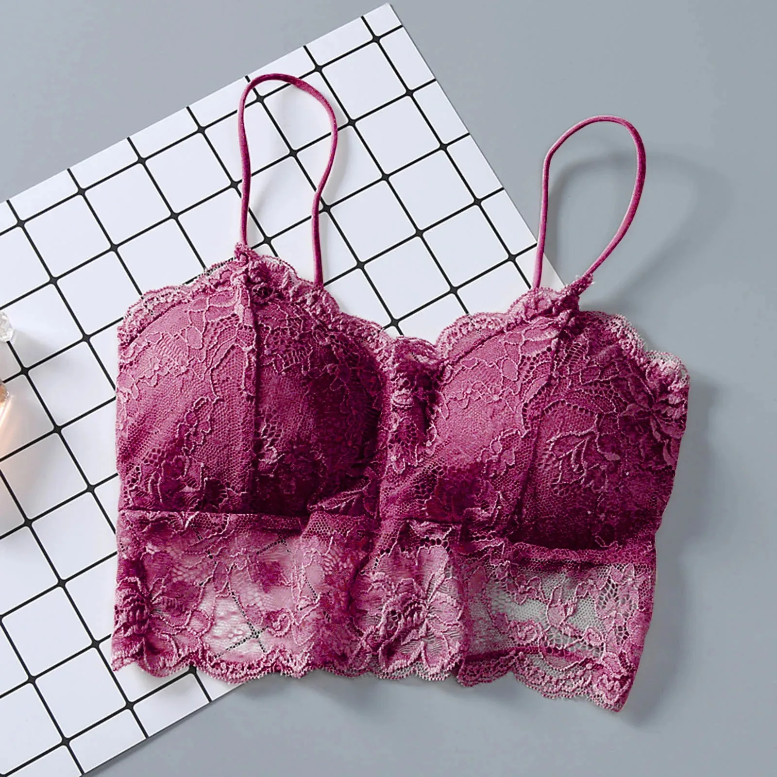Women Sexy V Neck Hollow Out Wireless Chest Lingerie Solid Color Comfortable Embroidered Underwear Seamless Bra For Female