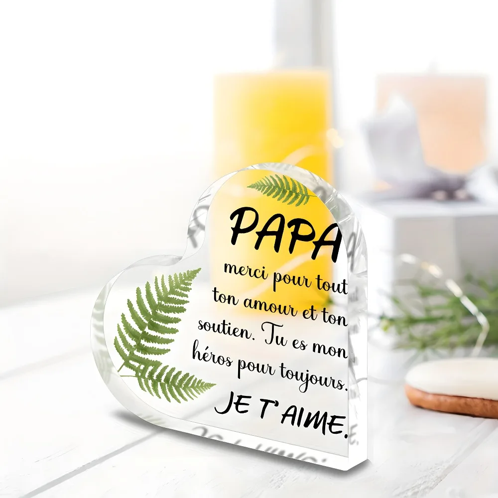 CIFBUY Acrylic Sign 2D Flat Heart Shaped Father Gift Sentimental Keepsake Quote Plaque Desktop Ornament Home Decor Gift for Fami
