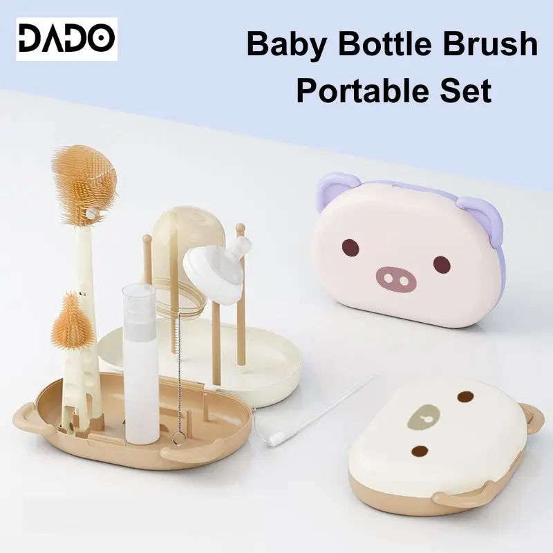 Baby Bottle Cleaner Brush Set Travel Size Drying Racks Silicone Cleaning Nipple Straw Cleaner Kit Soap Dispenser Organizer Case