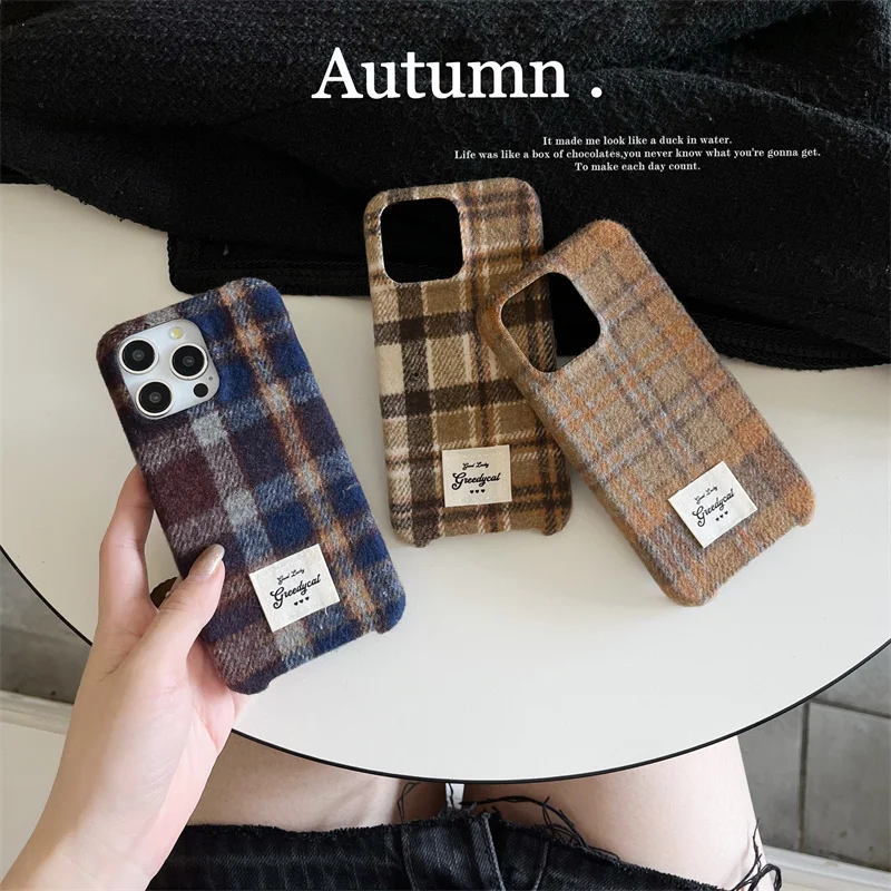 Retro Color collision Grid Pattern Fabric Phone Case For iphone 16 pro max warm Soft cover for iphone 15 14 13 pro max 14P 15PM