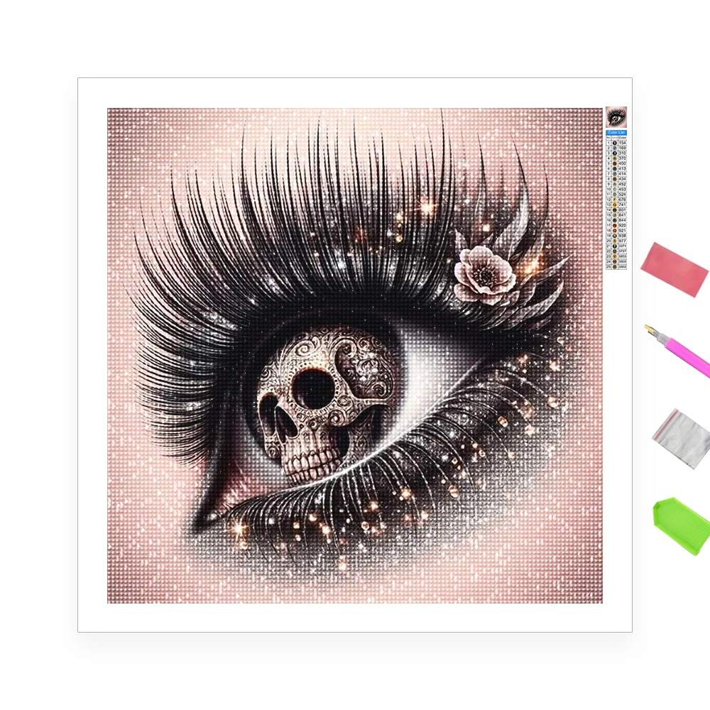 Eye Art DIY Diamant-Malerei-Set, Totenkopf in Augen, 5D-runder Edelstein, Stickerei, Kreuzstich, moderner Stil, Heim-Wanddekoration, Geschenk