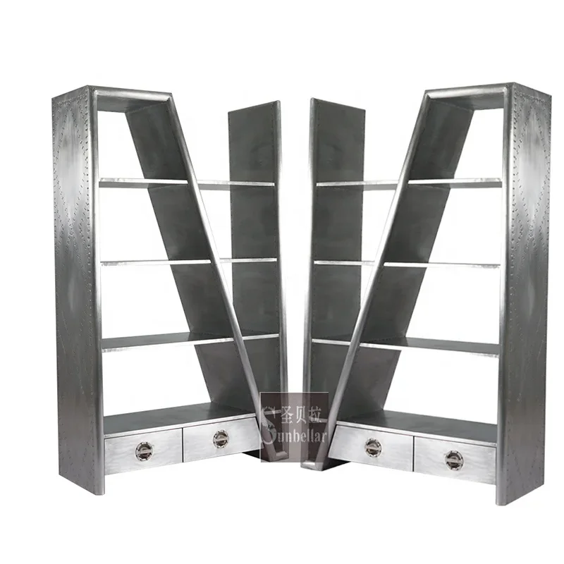 Metal Antique Bookcases For Sale Brushed Aluminium Chrome Bookshelf Home Decor New Aviator Style Bookshelf