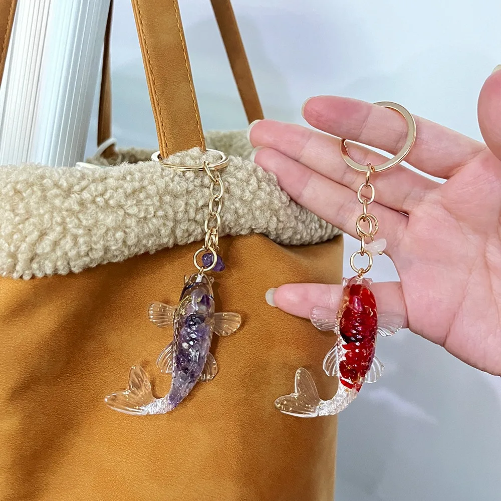 Transparent Gold Foil Koi Carp Key Charm Lucky Resin Fish Pendant With Key Holder Backpack Charms Ornament Kid Girls Party Gift view 4