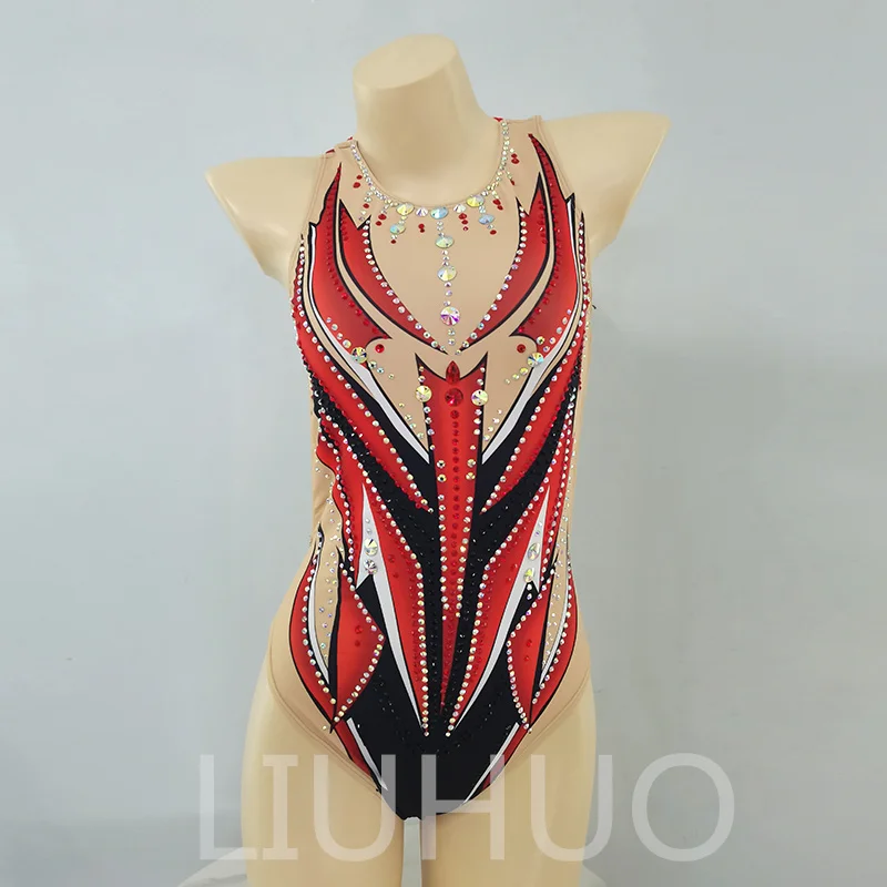 LIUHUO Leotards Girls Synchronized Swimming Suits Handmade Team Sports Competition Teamwear Red