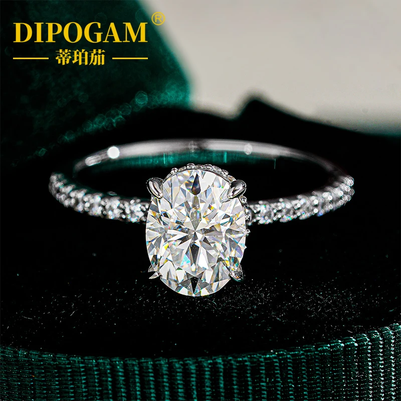 

DIPOGAM Solitaire Oval 4ct Moissanite Ring Original 925 sterling silver Engagement Wedding band Rings for Women Bridal Jewelry