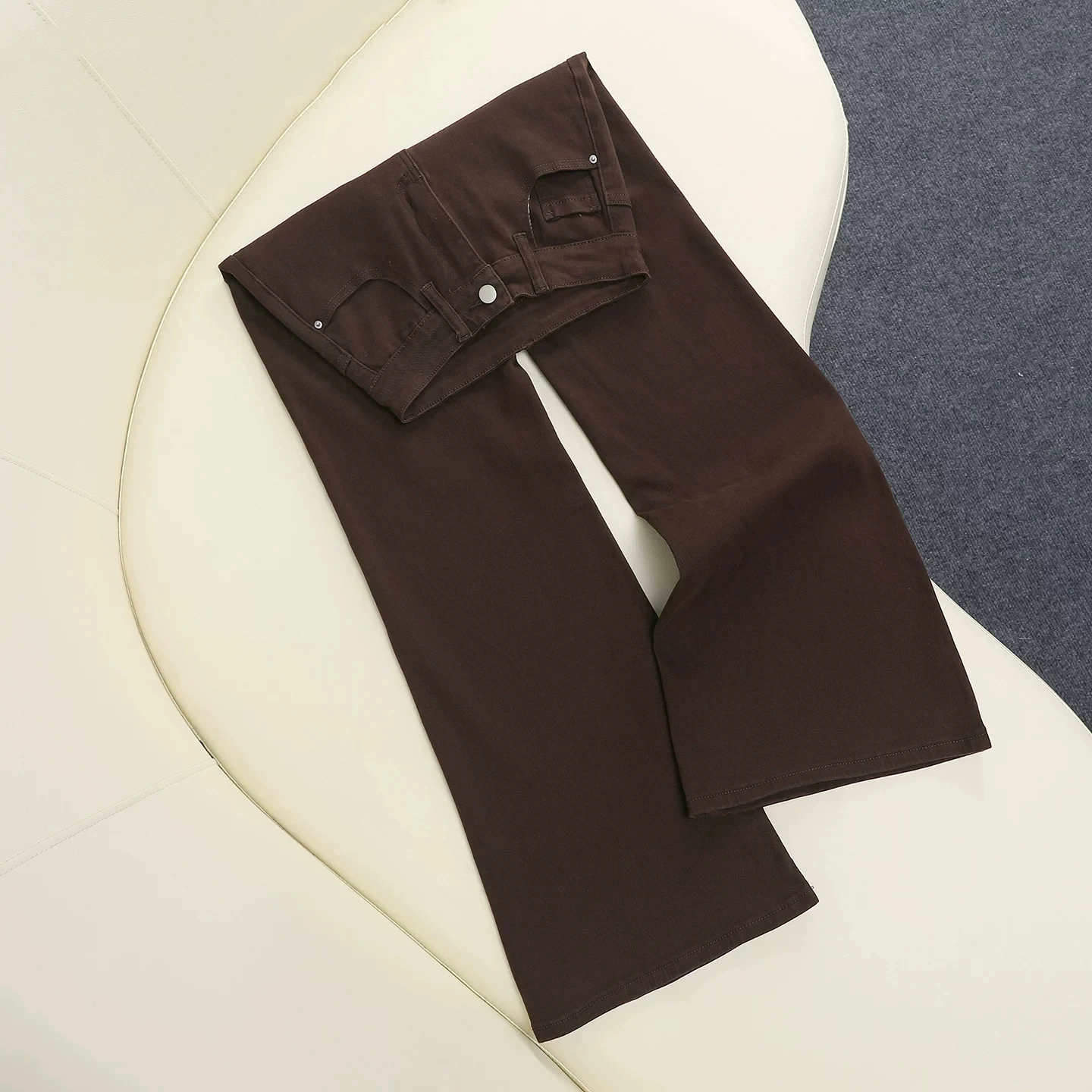 American Style High Waist Coffee Color Bell Bottom Jeans Women's Casual Versatile Narrow Version Bell Pants Autumn New Arrival