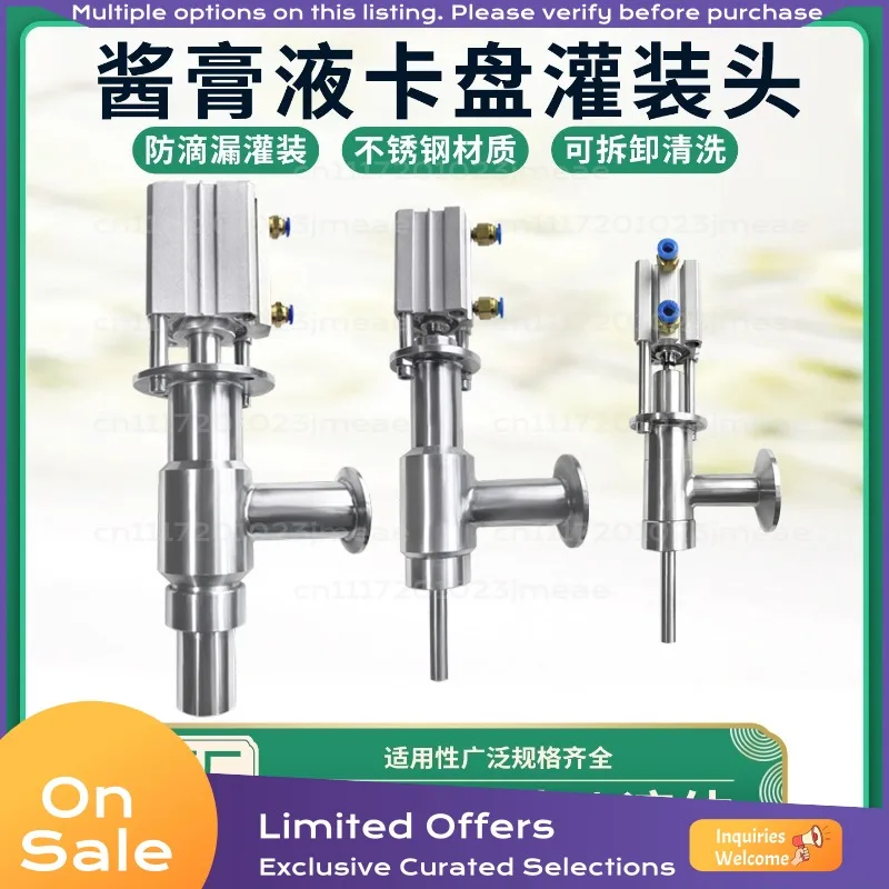 304 Stainless Steel Drip-Free Clamp Straight Filling Valve Pneumatic Filling Head for Paste Liquid Sauce