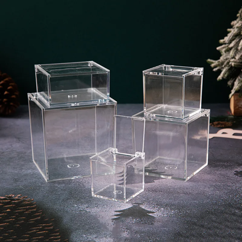 2PCS Clear Acrylic Boxes with Lids Display Square Cube Storage Organizer Containers for Wedding,Birthday,Jewelry,Cake,Candy