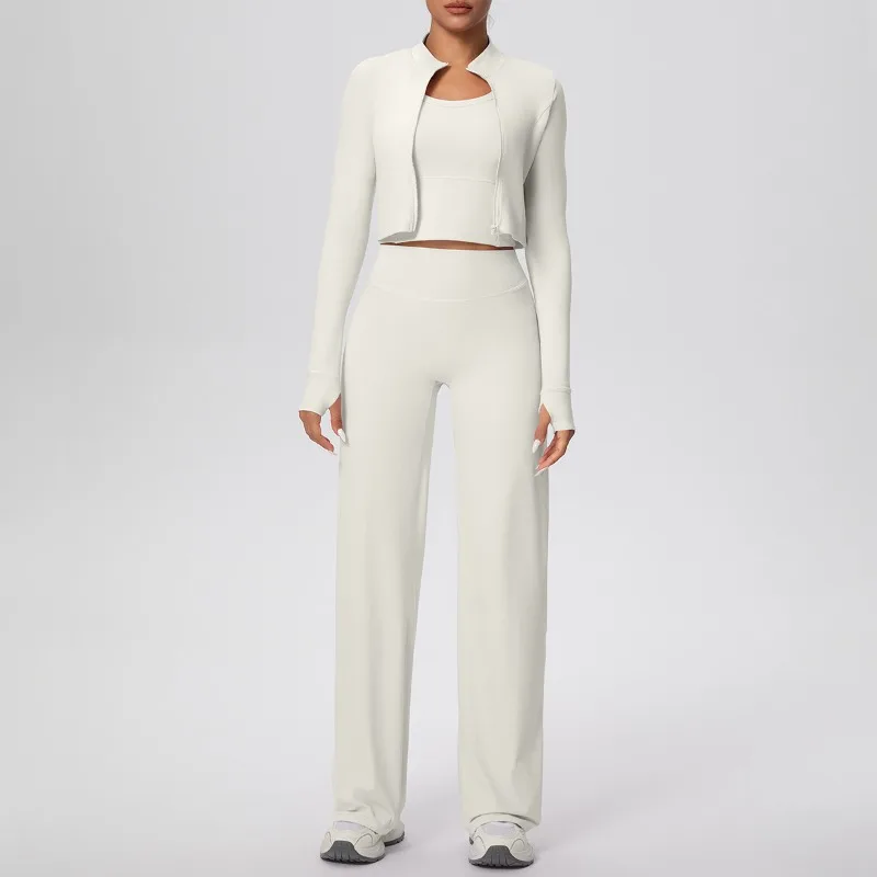 

Женский однотонный комплект для йоги, быстросохнущий, плотно облегающий, высокоэластичный, спортивный комплект из трех предметов, костюм для фитнеса и отдыха на открытом воздухе