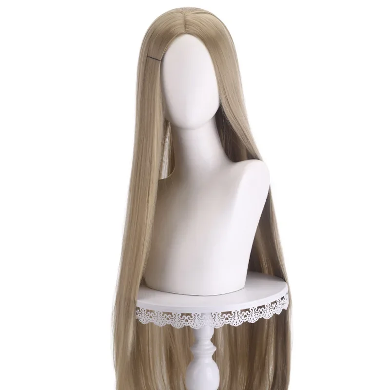 Lange gerade Cosplay-Perücke, 100 cm, Mittelscheitel, zentraler Split, blond, rosa, rot, lila, hitzebeständige Kunsthaar-Perücken