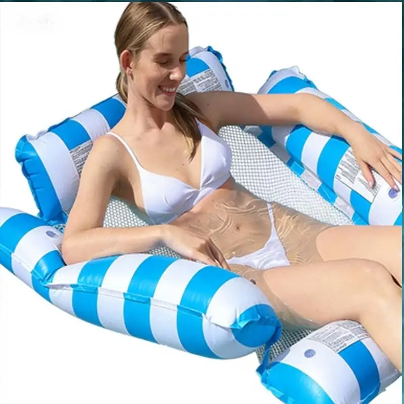 Foldable Single Person Swimming Pool Float Bed Netted Lounger Water Park Lazy River Tube Pool Chaise Lounge Inflatable Mat