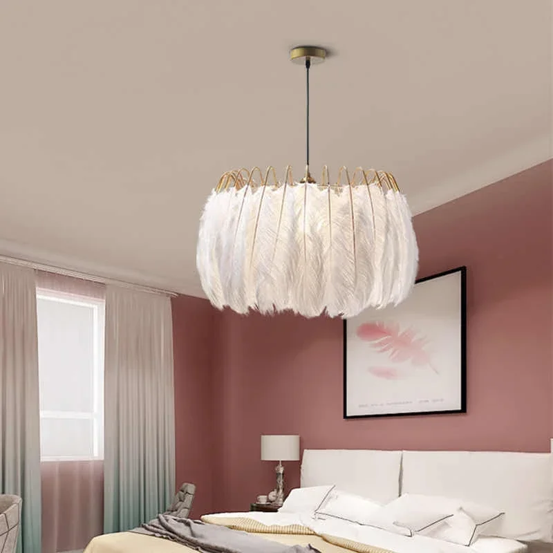 Nordic Feather ไฟ LED จี้ห้องนั่งเล่นตกแต่งบ้านในร่ม LOFT แขวนโคมไฟห้องนอนโคมระย้า Luster FIXTURE