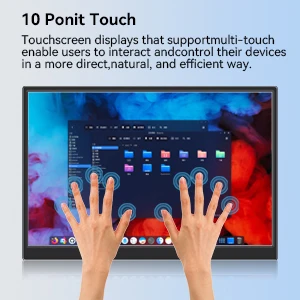 Hands interacting with touchscreen display. Text describes '10 Point Touch' technology for controlling devices naturally and efficiently.