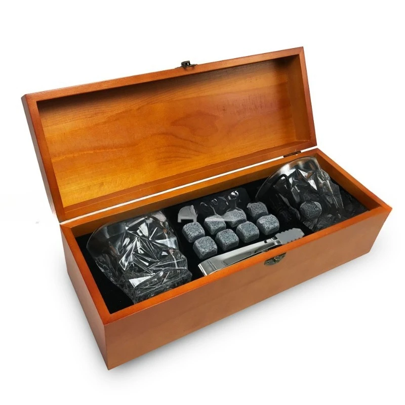 

Long wooden box set, wine glass ice wine stone, beverage ice stone.