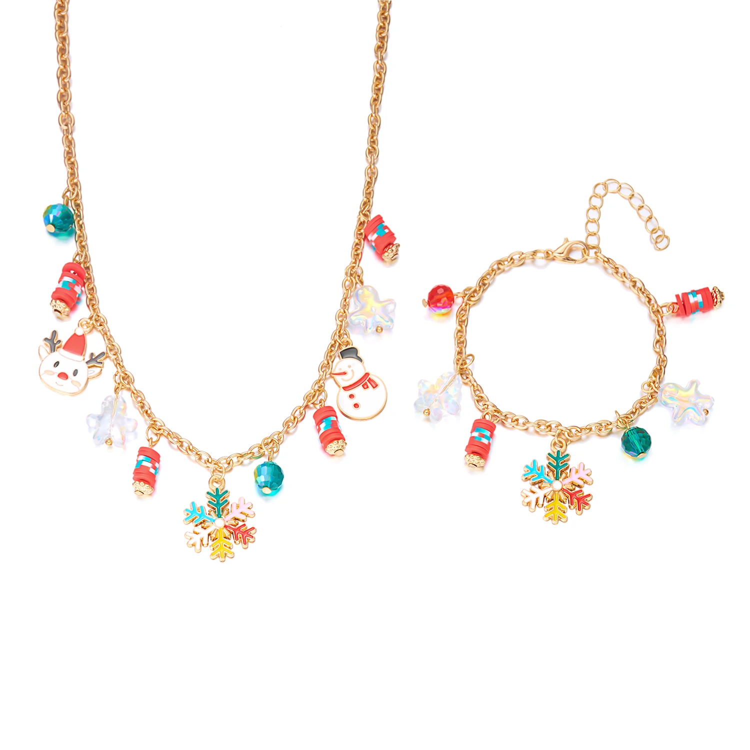 Einfache Weihnachts-Mehrelement-Anhänger-Halskette und Armband für Frauen, Handgefertigtes Schneemann-Glocken-Kettenarmband, Charms, Neujahrs-Schmuck – Detail 4