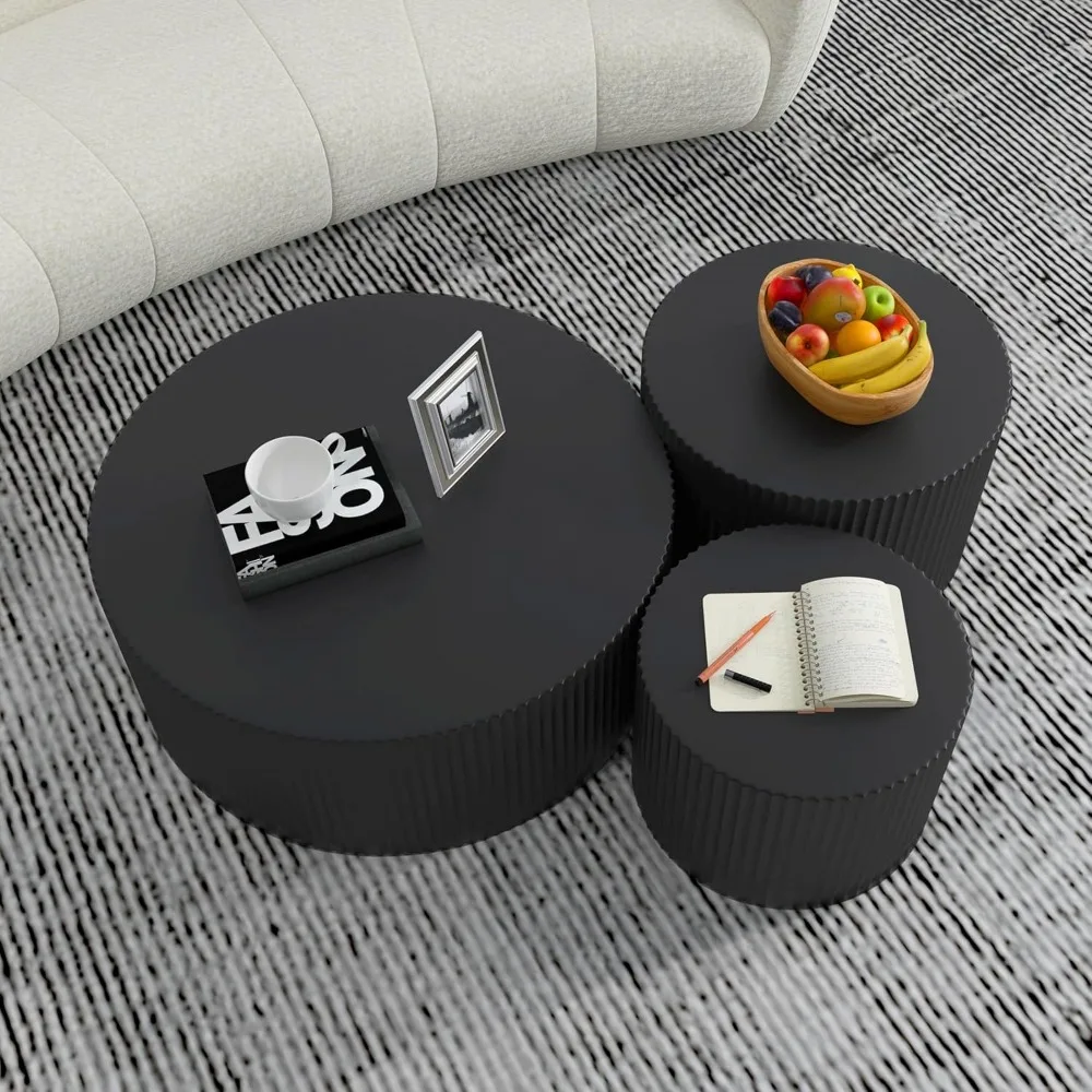 Modern Nesting Coffee Table Set, 3-Piece Round Wood Accent Side Tables