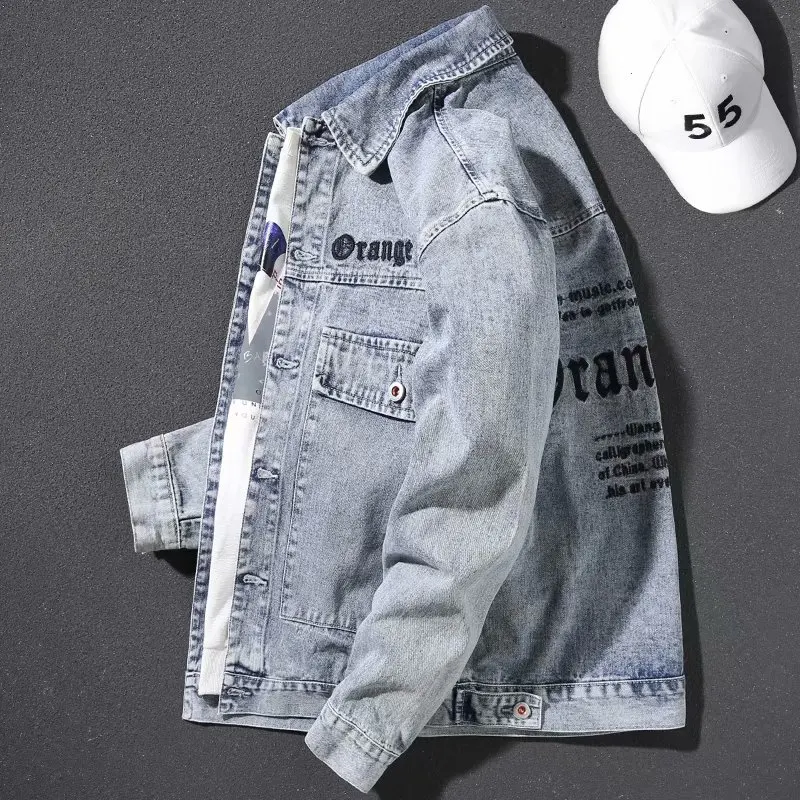 

Spring Autumn Loose Men's Denim Jaet Embroidered Letter Korean Sle Trendy Jaet Casual Versatile Top Youth Faion