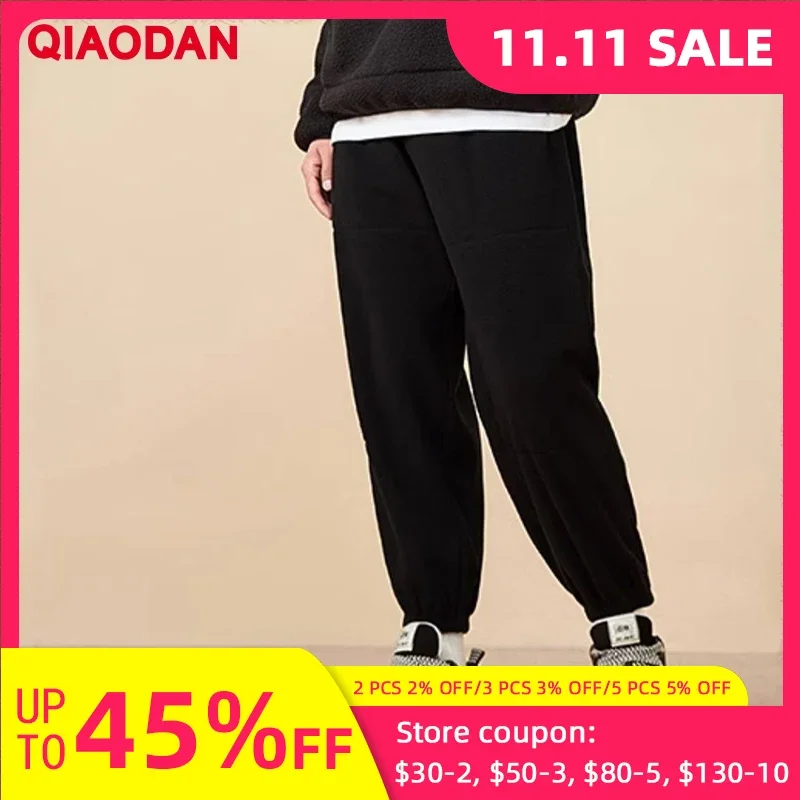 

QIAODAN повседневные брюки мужские 2025 осень-зима новая мода флисовые теплые однотонные вязаные брюки спортивные штаны XKL43231931