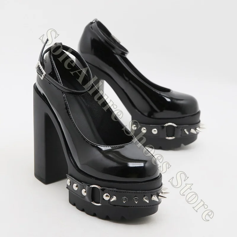 

Platform Chunky Heel Sandals Open Toe Patent Leather Crisscross Strap Adjustable Buckle Non Slip Party Stage High Heels