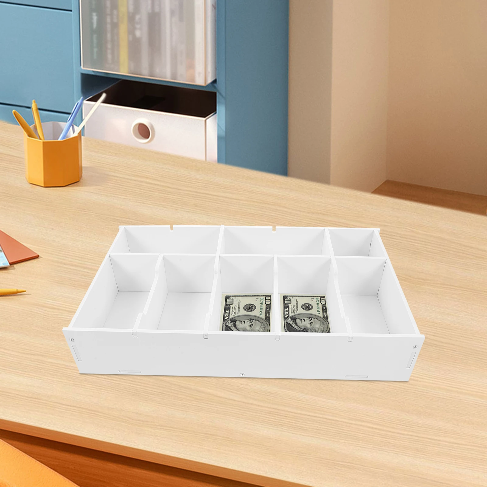 

Multifunctional Pvc Cash Box Coin Organizer Desktop Storage Tray Drawer Insert Bill Envelope Divider