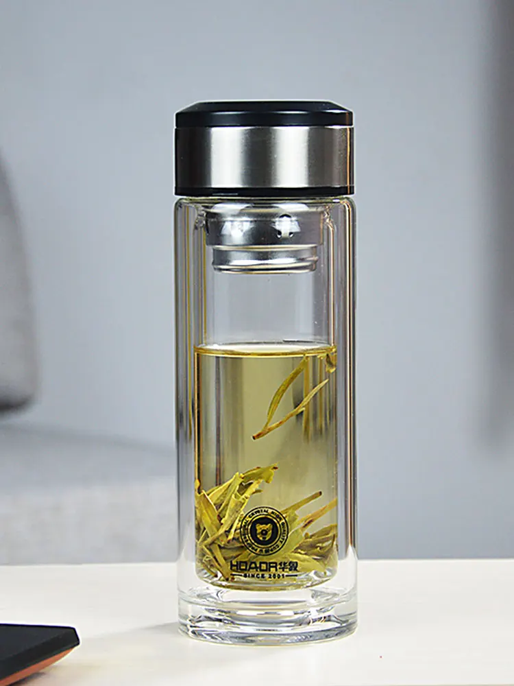 

Double Layered Heat Insulated Glass Tea Cup Men's Tea Water Separation Brewing Cup Ladies Personal Busin Car Water Cup